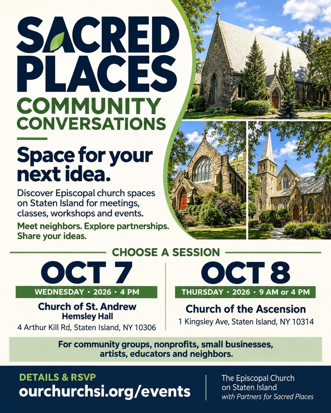 Sacred Places: Community Conversations event graphic created for the Episcopal Church on Staten Island